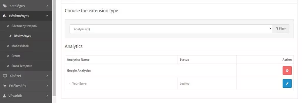 Opencart oktatóanyag: Analytics (opencart 2.x) 7 analitics beállítás