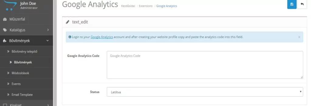 Opencart oktatóanyag: Analytics (opencart 2.x) 8 analitics-212