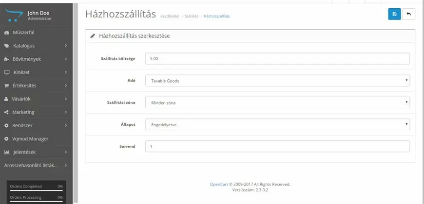 Opencart oktatóanyag: Szállítás kiválasztása 2 házhozszállítás