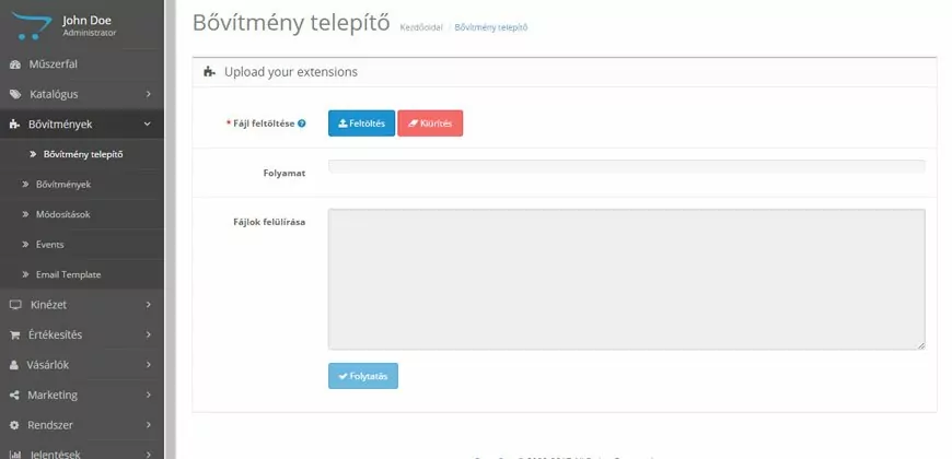 Opencart oktatóanyag: Bővítmény telepítése 3 ocmod telepítés
