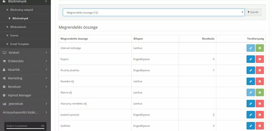 Opencart oktatóanyag: Rendelés összesen 2 megrendeles-osszege