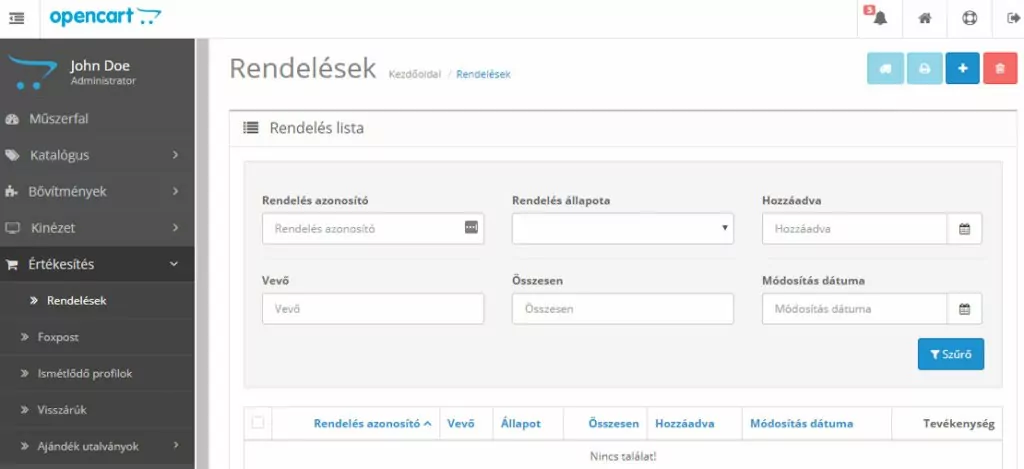 Opencart oktatóanyag: Rendelések 3 rendelesek