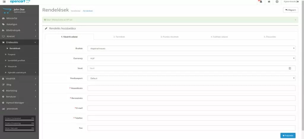 Opencart oktatóanyag: Rendelések 4 rendelesek2