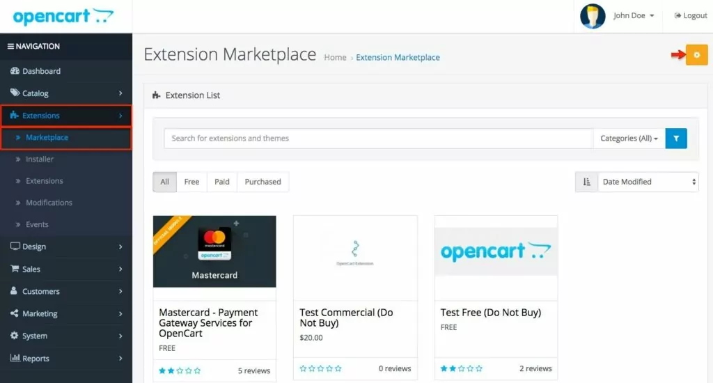Bővítmény telepítés és eltávolítás az OpenCart 3.0-ban 13 Opencart bővítmény telepítés